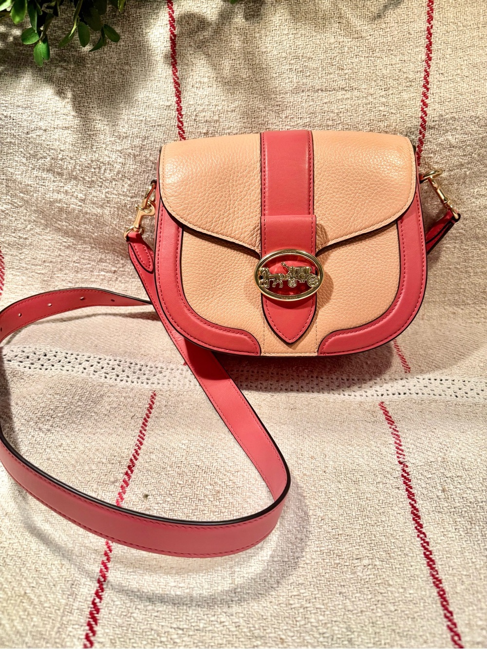 Coach Georgie Crossbody Saddle Bag Purse Colorblock Faded Blush Pink Taffy C8926
